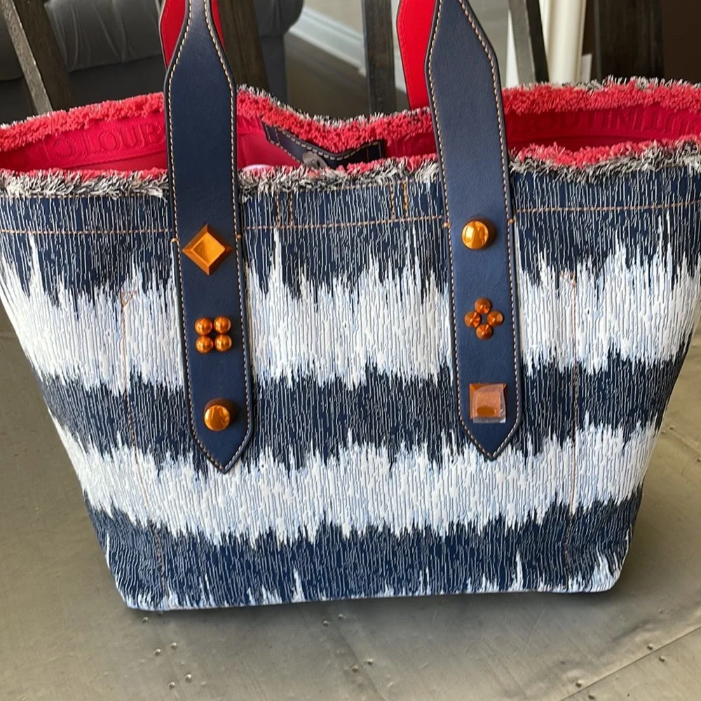 Christian louboutin frangibus tote large denim orange kansai beach bag shopper